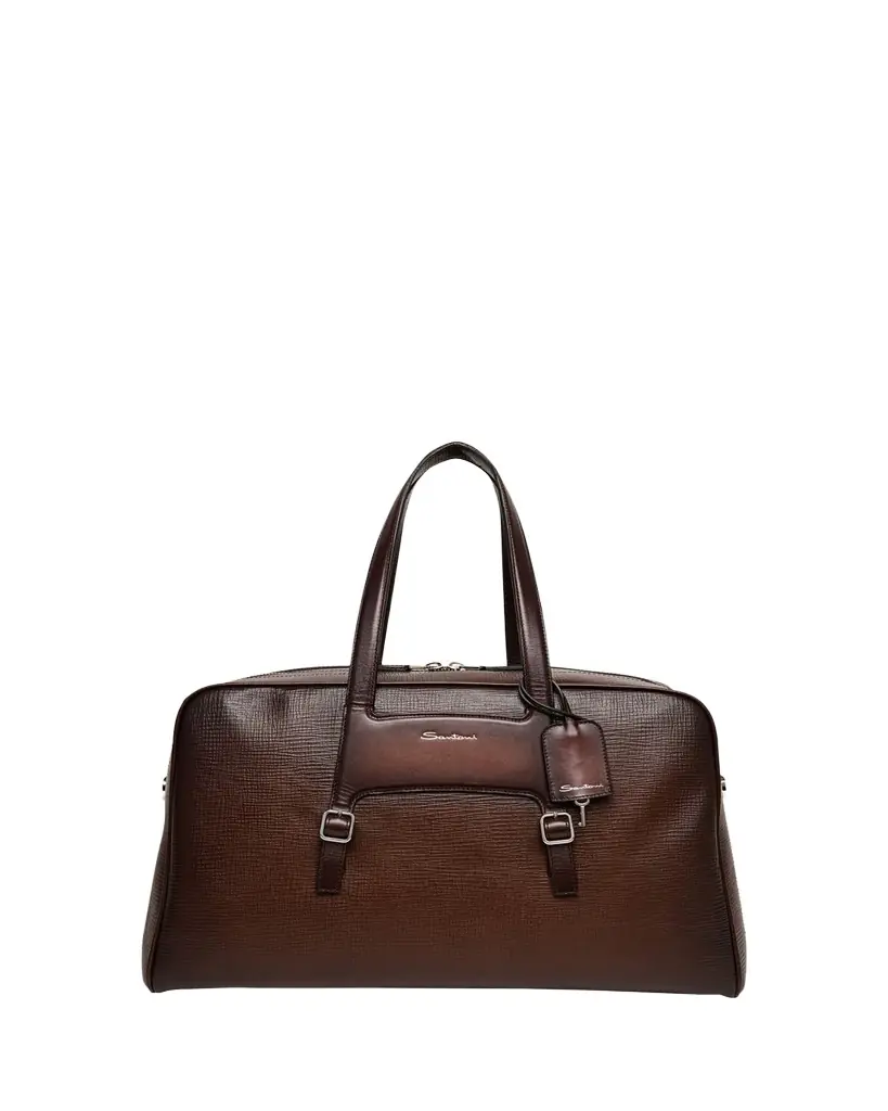 Santoni Men's Leather Weekender Duffel Bag