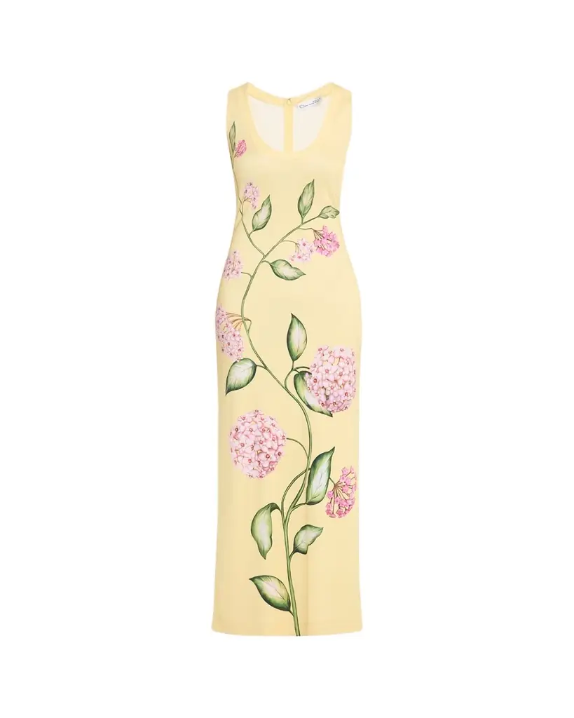 Oscar de la Renta Sleeveless Porcelain Flowers Jersey Maxi Dress