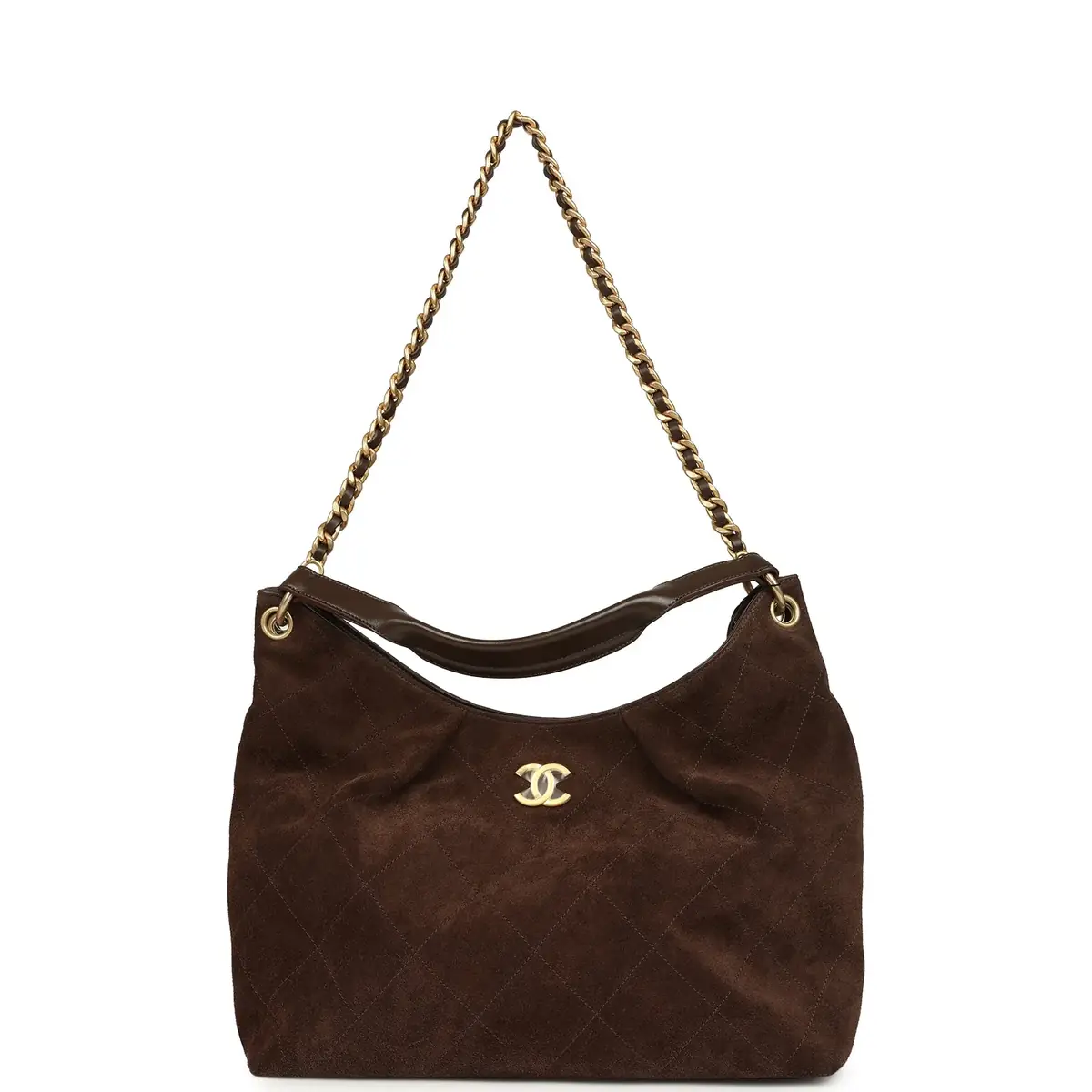 Chanel Chanel Maxi Hobo Bag Dark Brown Suede Antique Gold Hardware