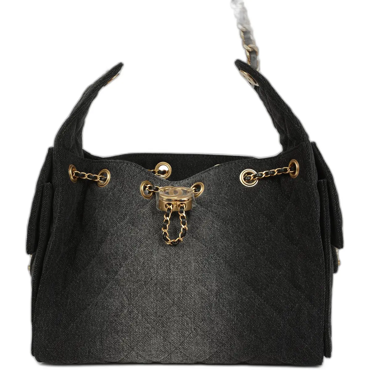 Chanel Chanel Small 25 Hobo Bag Black Washed Denim Antique Gold Hardware