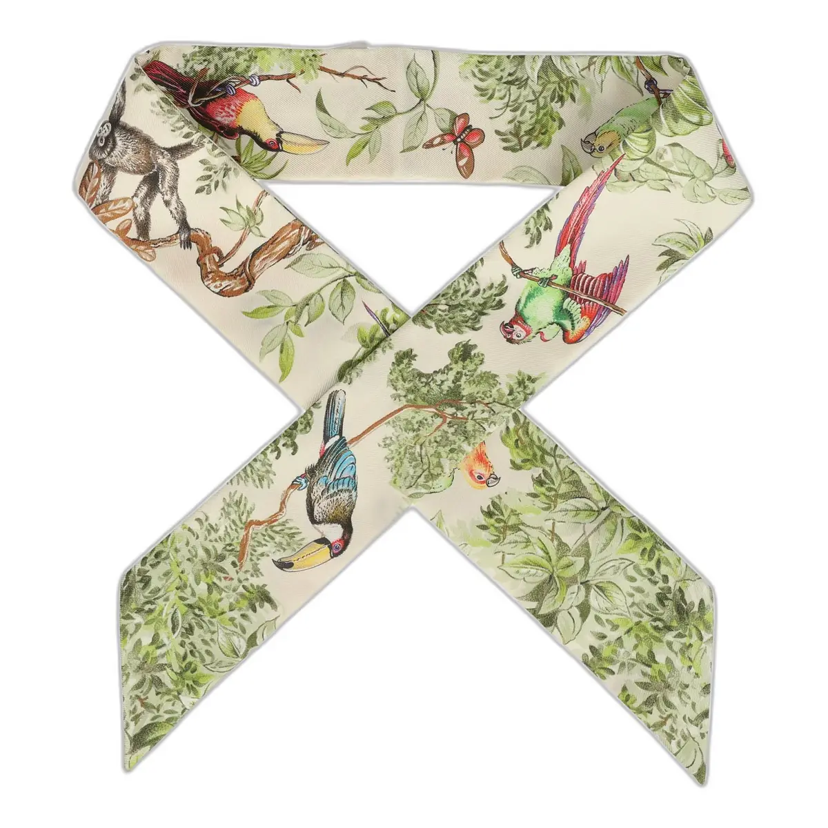 hermes Hermes "Equateur" Creme, Vert Multi Silk Twilly