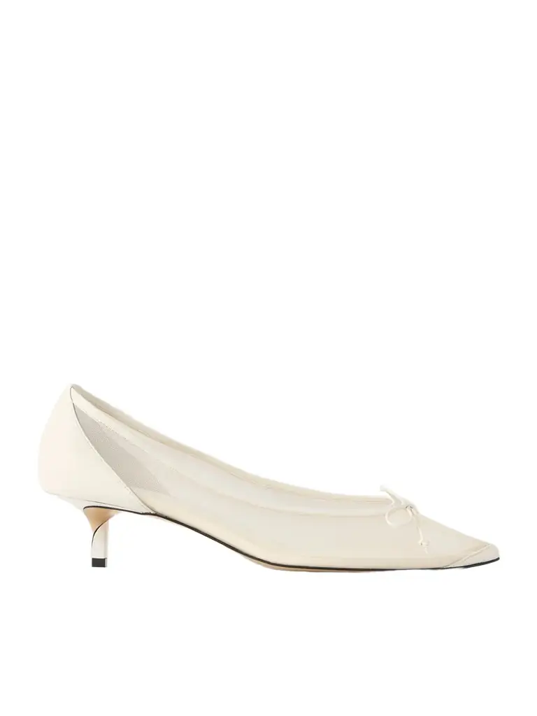 Jacquemus Tourni Bow-detailed Leather-trimmed Mesh Pumps