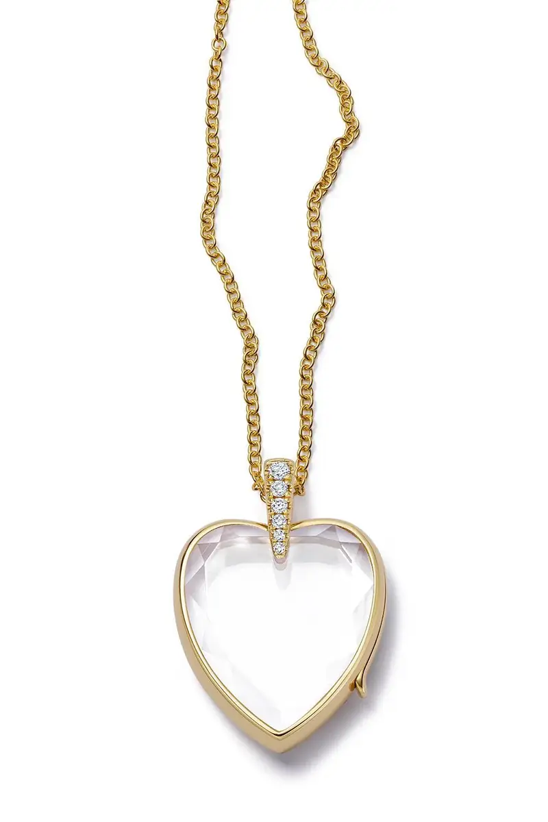 LOQUET Diamond Amate Heart Locket Rolo Chain Necklace