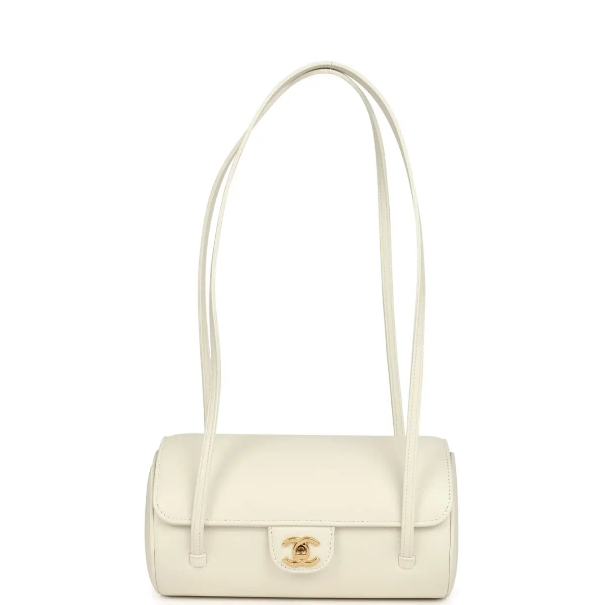 Chanel Chanel Preppy Coco Bowling Bag White Shiny Caviar Brushed Gold Hardware