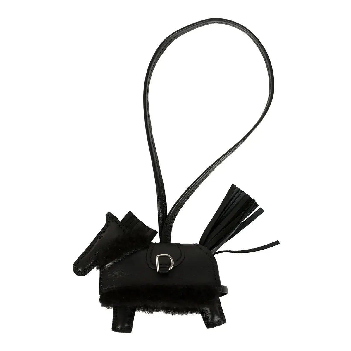 hermes Hermes Rodeo Robeo Plush Charm PM Black Milo Lambskin and Wool Palladium Hardware