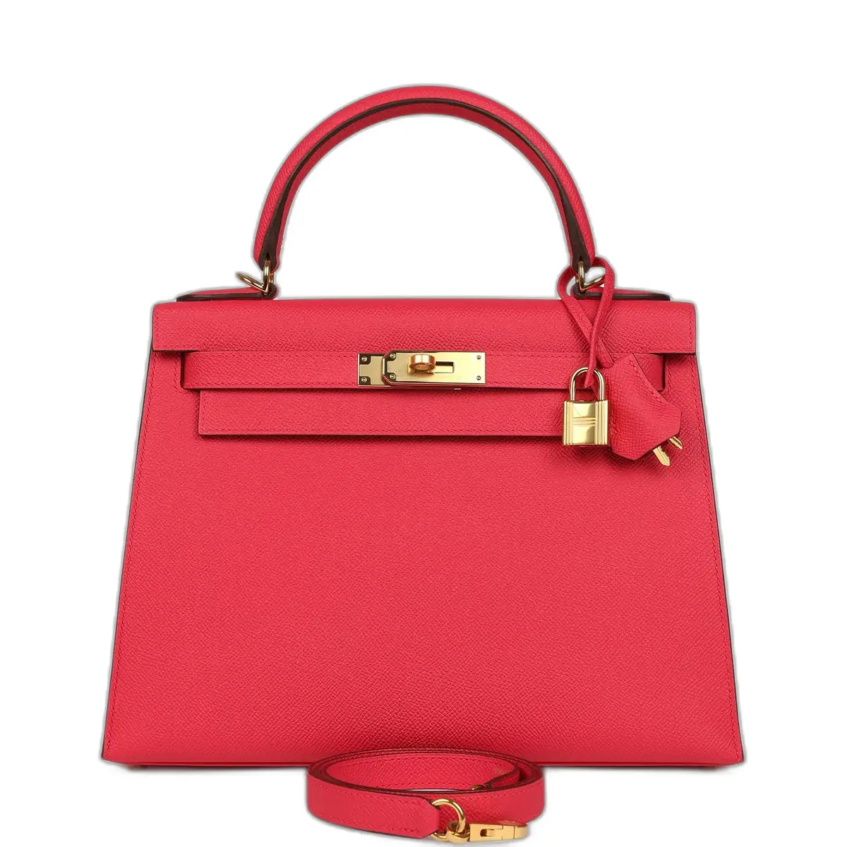 hermes Pre-owned Hermes Kelly Sellier 28 Rose Extreme Epsom Gold Hardware