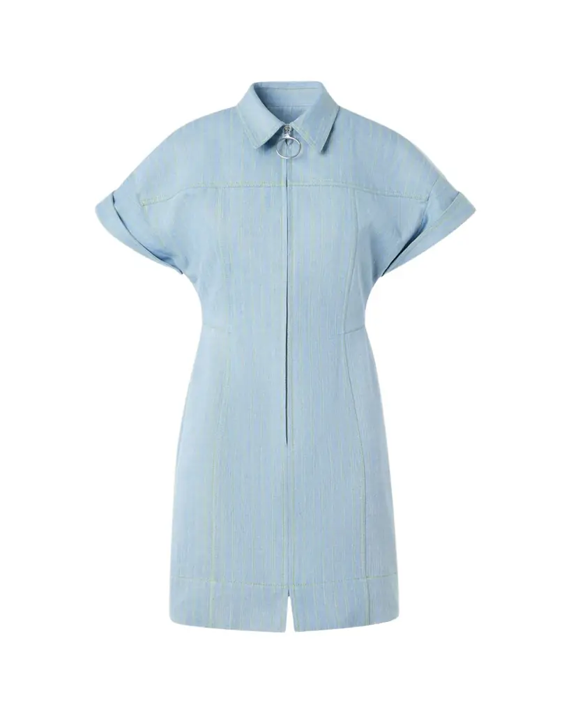 Akris punto Pinstripe Denim Short-Sleeve Zip Mini Shirtdress