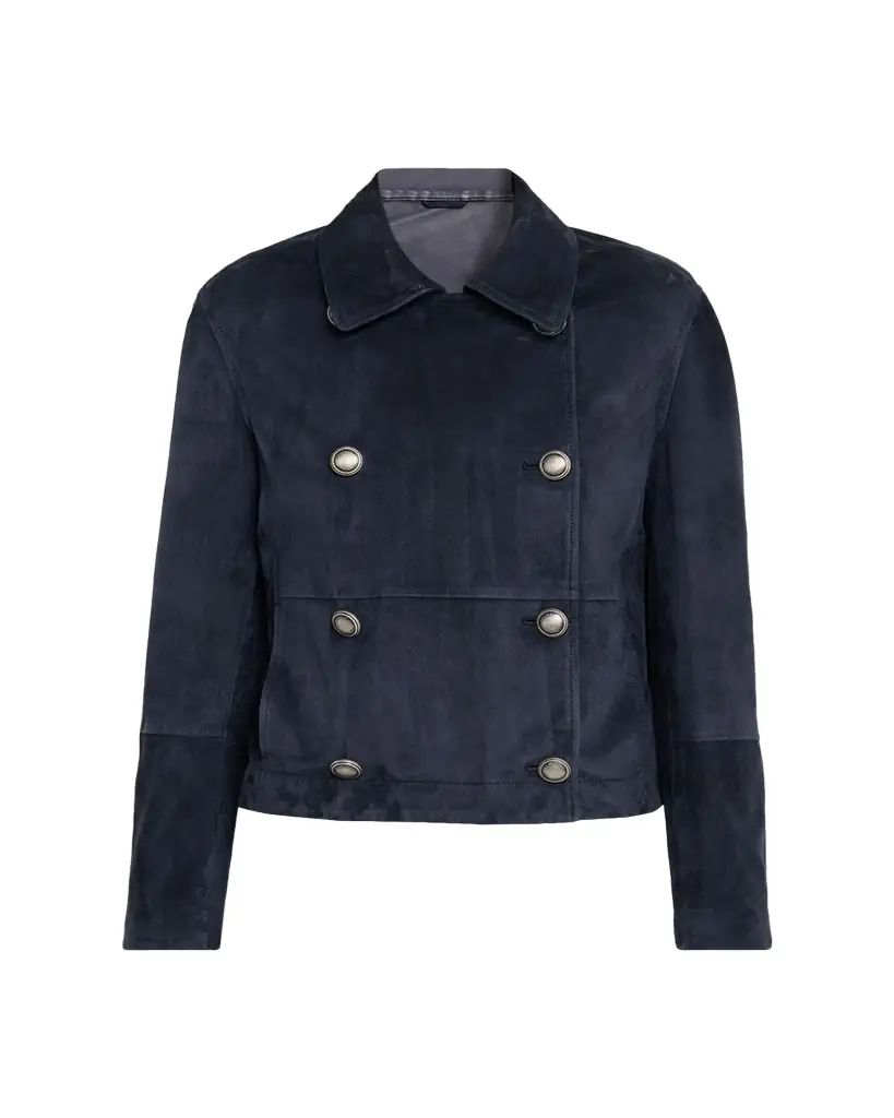 Brunello Cucinelli Couture Suede Double-Breasted Short Trench Jacket