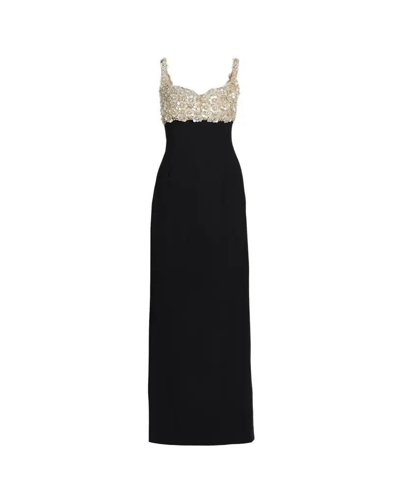 Oscar de la Renta Pearly Embroidered Bustier Column Gown