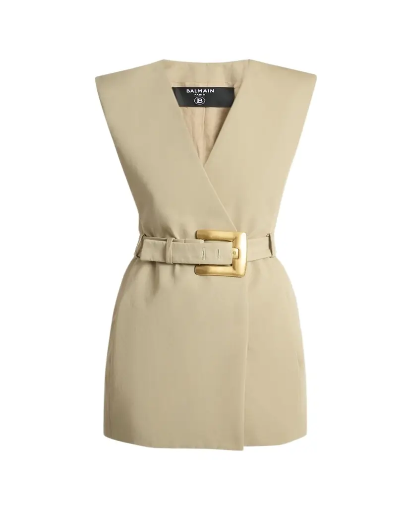 Balmain Belted Gabardine Sleeveless Mini Dress