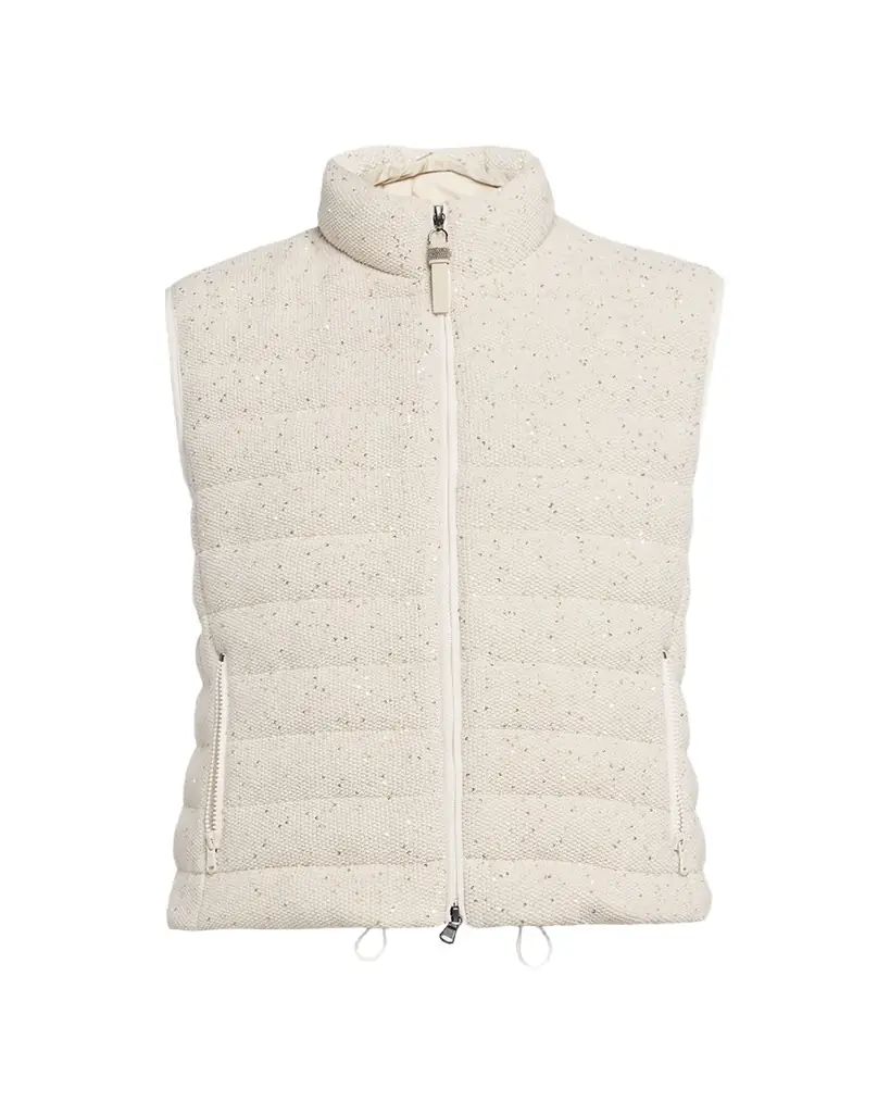 Brunello Cucinelli Sparkling Cotton Paillette Puffer Vest