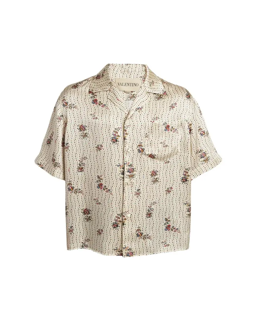 Valentino Garavani Men's Silk Papier Floral Boxy-Fit Bowling Shirt