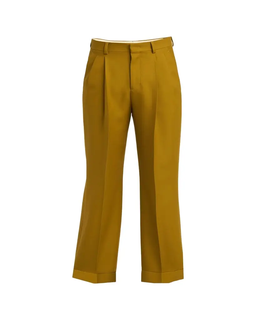 Valentino Garavani Men's Light Brown Pleated Wool-Blend Trousers