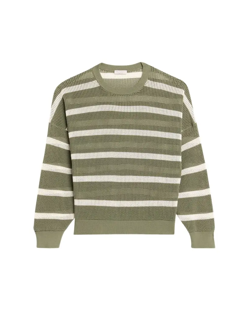 Brunello Cucinelli Striped Micronet Knit Crewneck Sweater