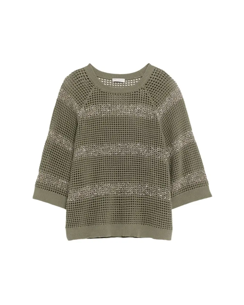 Brunello Cucinelli Water Reflection Pailette Striped Open Knit Sweater