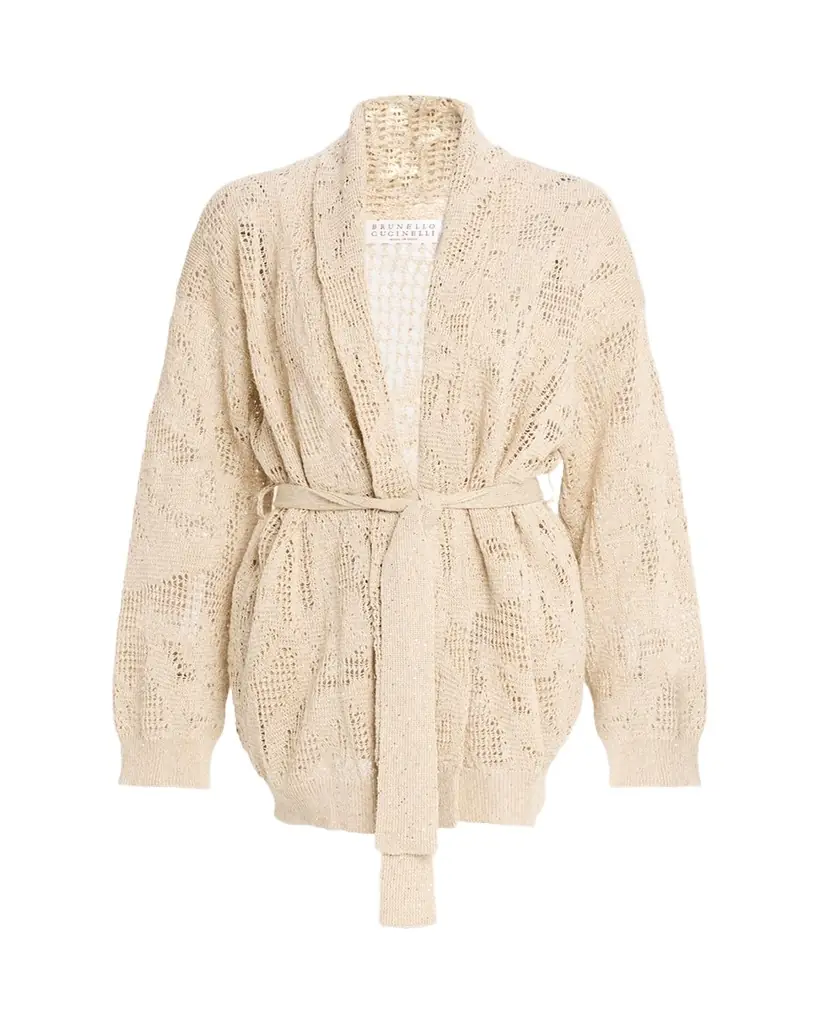Brunello Cucinelli Linen-Cotton Paillette Wrap Cardigan