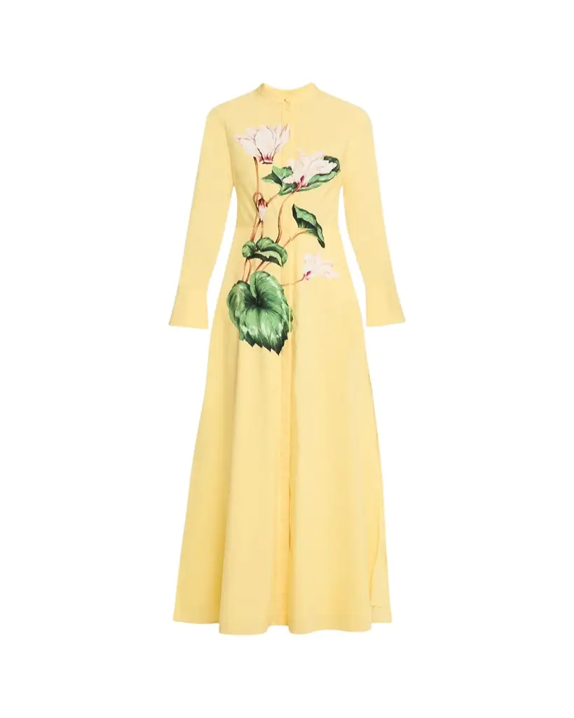 Oscar de la Renta Long-Sleeve Chine Cyclamen Poplin Maxi Shirtdress