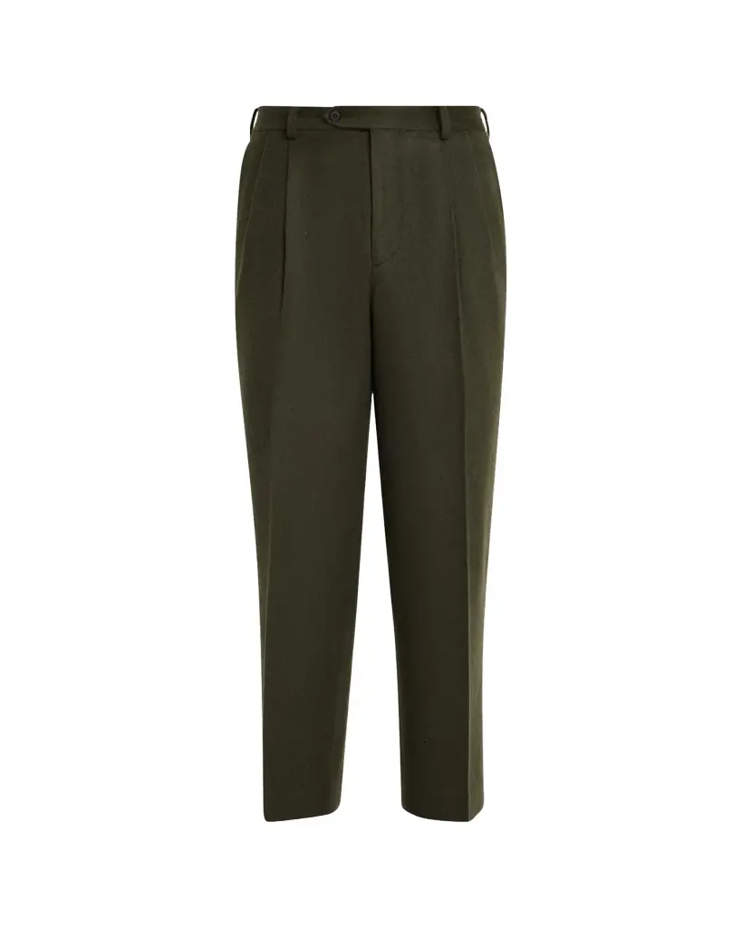 AURALEE Men's Dark Olive Pleated Wool Trousers