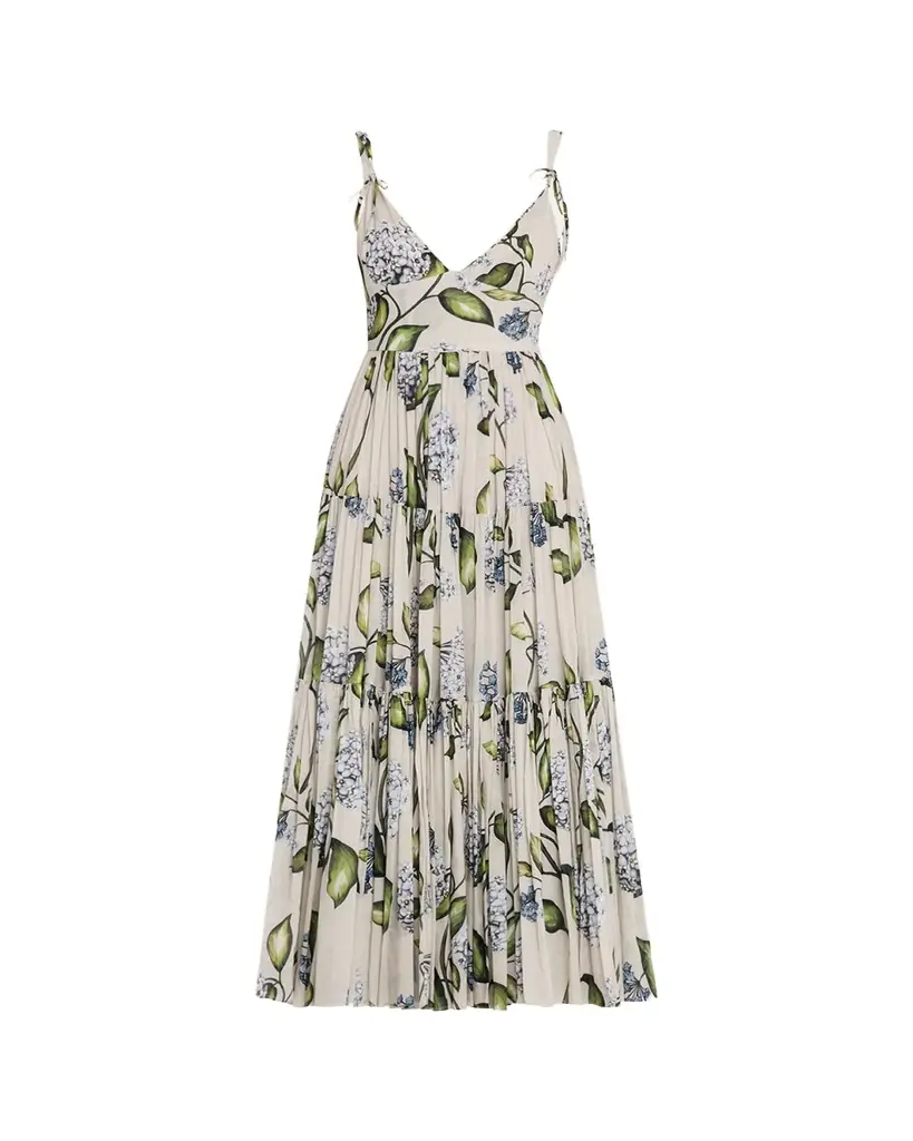 Oscar de la Renta Sleeveless Porcelain Flower Voile Midi Day Dress