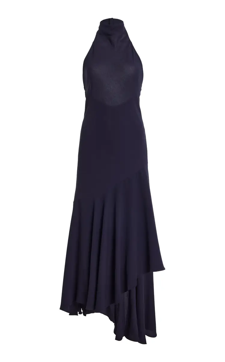 ALAÏA Open Back Asymmetric Georgette Maxi Dress