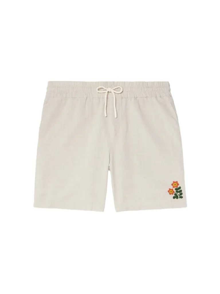 Portuguese Flannel Spring Straight-Leg Embroidered Linen and Cotton-Blend Shorts - Men