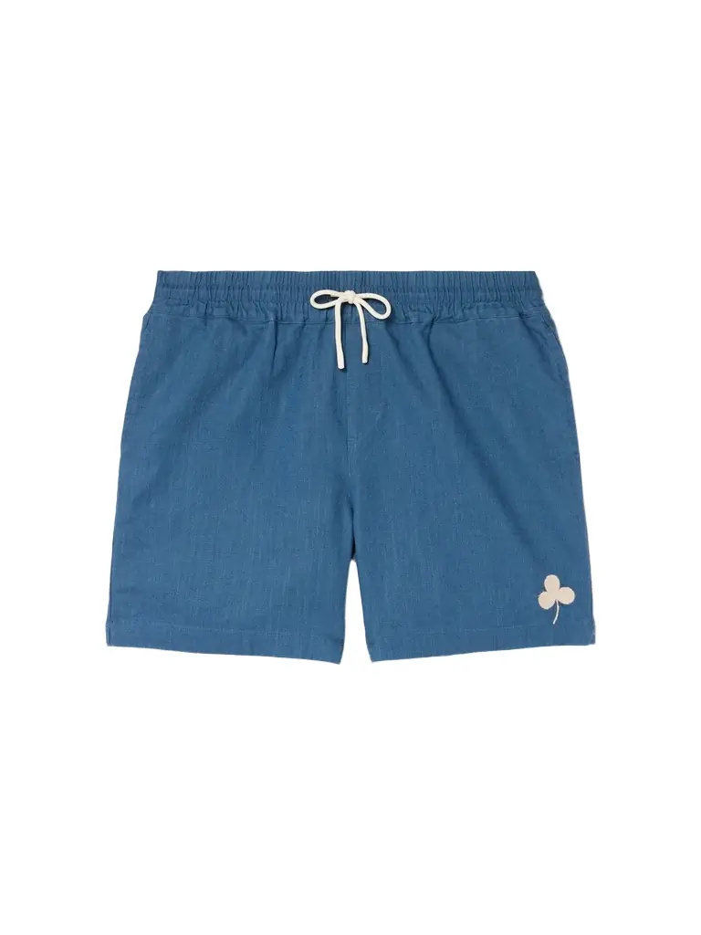 Portuguese Flannel Straight-Leg Embroidered Ramie Drawstring Shorts - Men