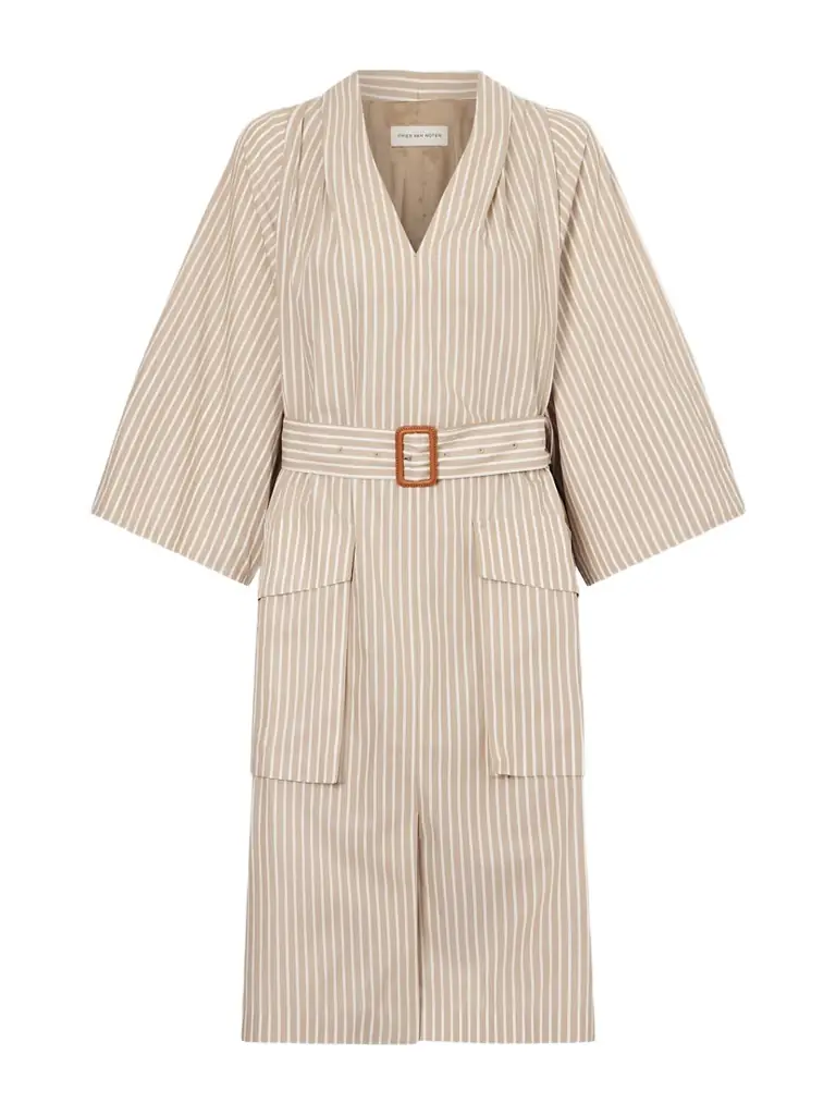 Dries Van Noten Belted Striped Cotton Midi Dress