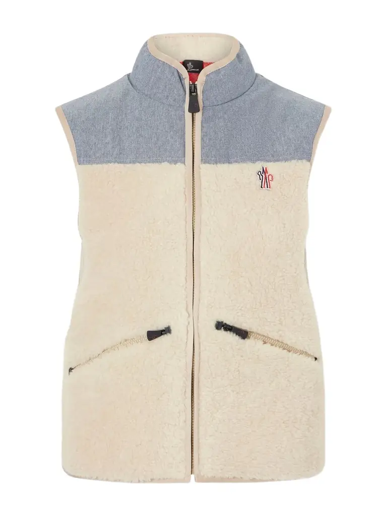 Moncler Grenoble Embroidered Cotton-blend And Shell-trimmed Plush Vest