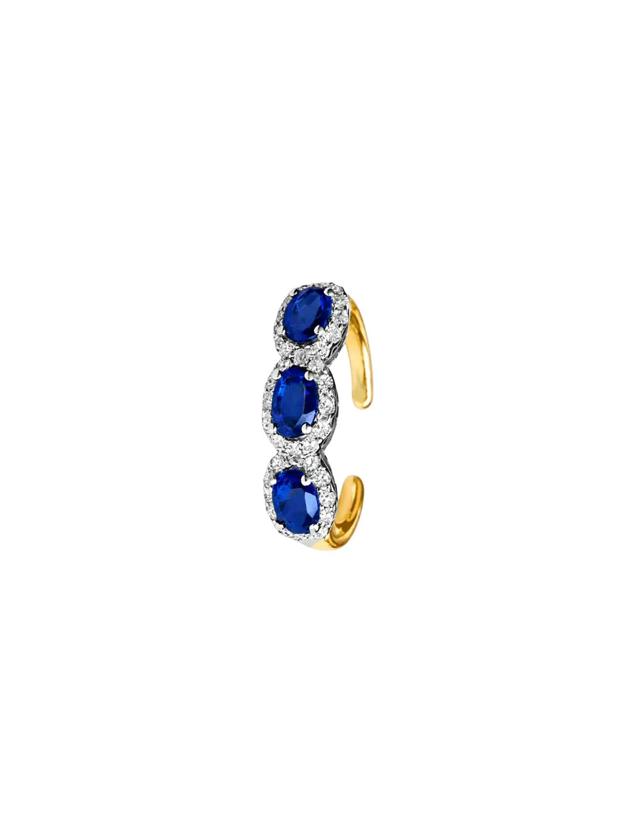Wish Fine Jewelry 0.62ct Diamond Blue Sapphire 18K Gold Three Stone Ear Cuff