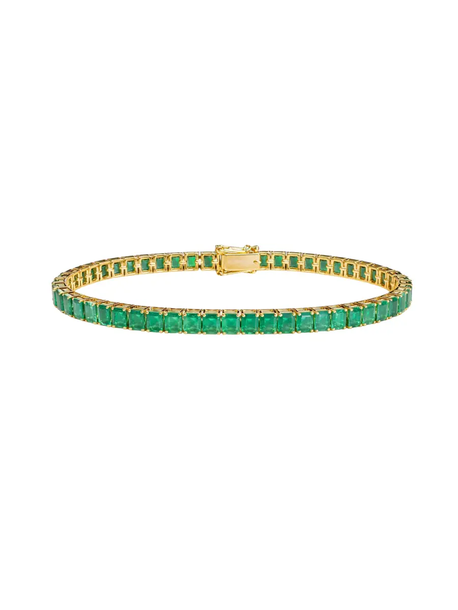 Wish Fine Jewelry 14.55ct Emerald 18K Gold Tennis Bracelet