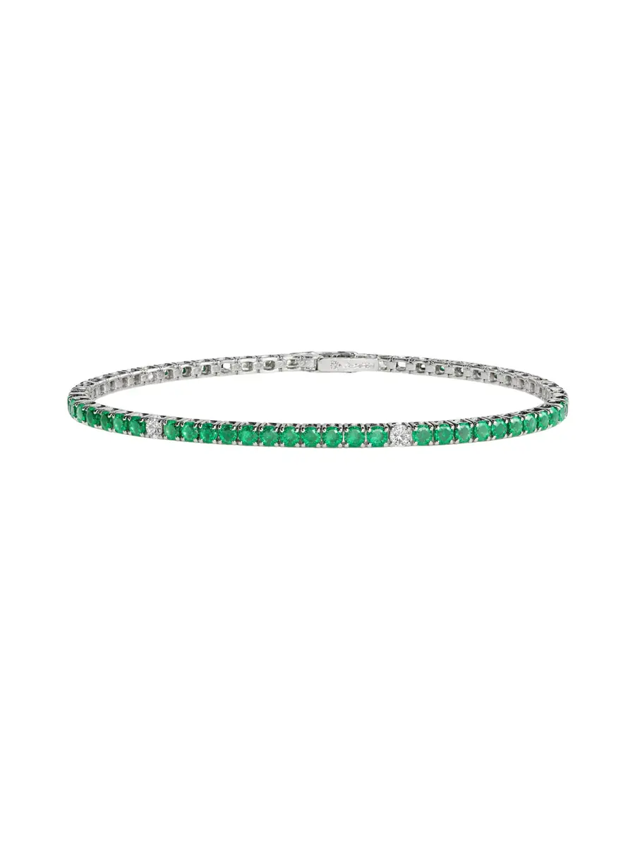 Wish Fine Jewelry 4.15ct Emerald Diamond 18K Gold Tennis Bracelet