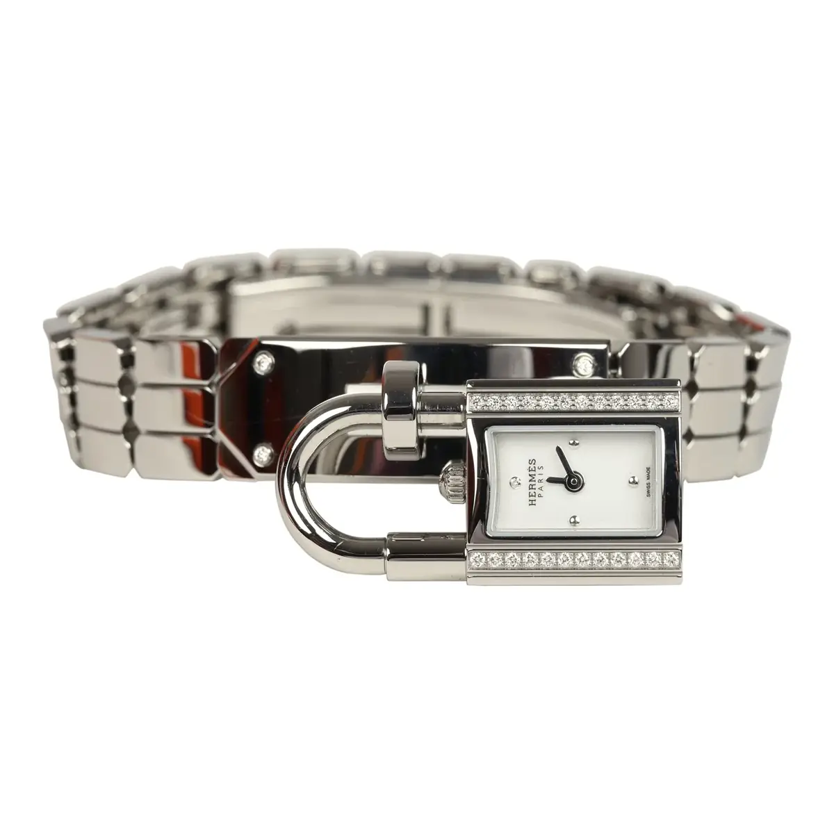 hermes Hermes Kelly Watch Mini Model 16mm Stainless Steel Hardware & White Diamonds