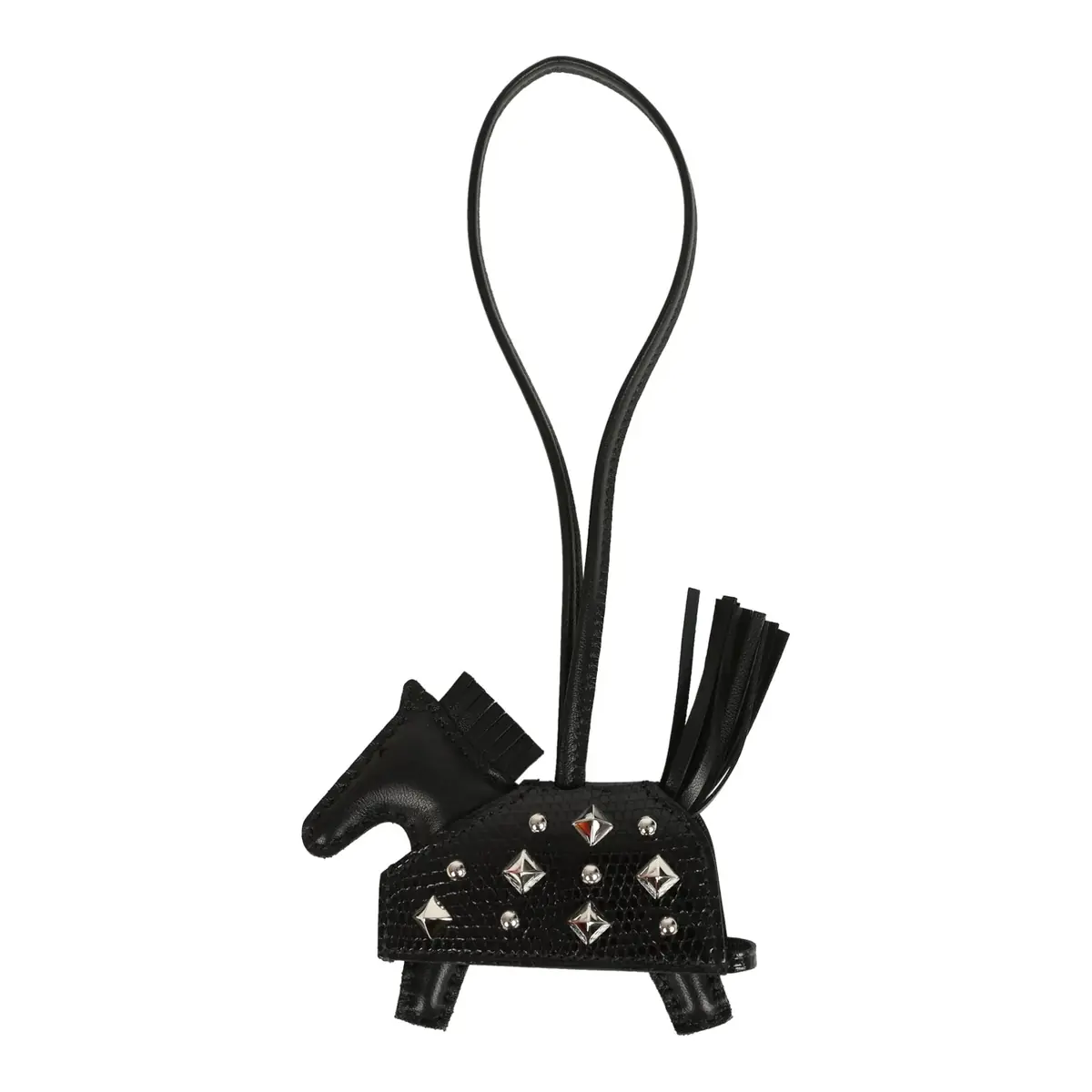 hermes Hermes Rodeo Rock Bag Charm PM Black Shiny Varaus Niloticus Lizard and Milo Lambskin Palladium Hardware