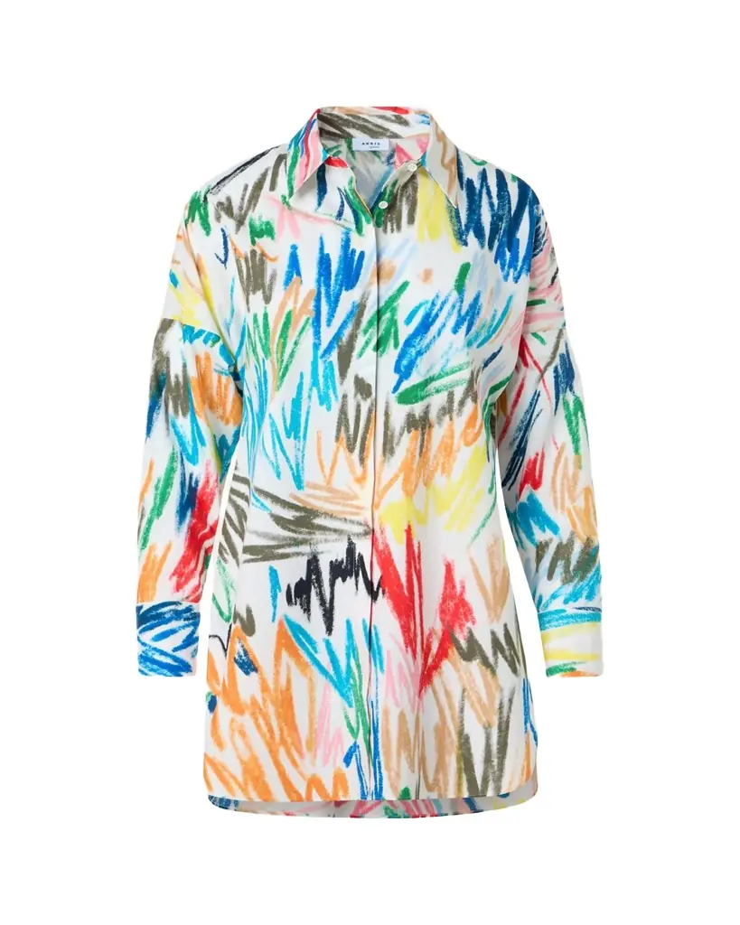 Akris punto Scribble-Print Cotton Poplin Tunic Blouse