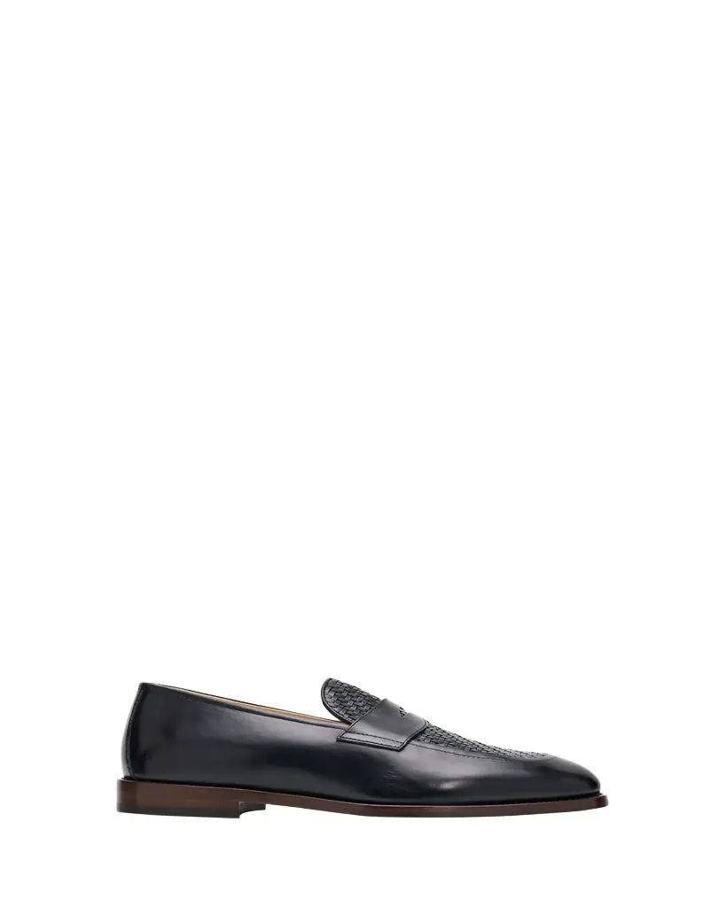 Brunello Cucinelli Men's Woven Vamp Leather Penny Loafers