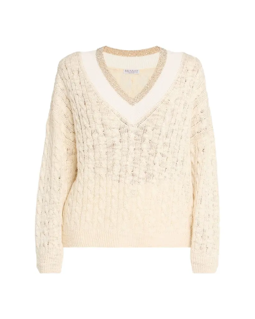 Brunello Cucinelli Oversized Sequin Cable-Knit Sweater