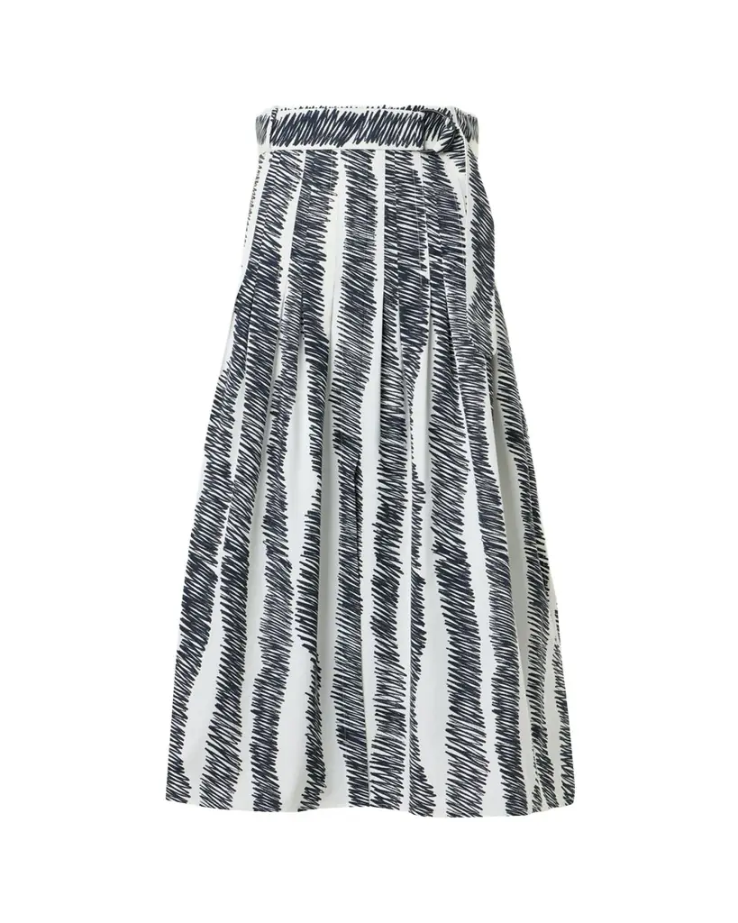 Akris punto Scribble Pleated Cotton Poplin Midi Skirt With Belt