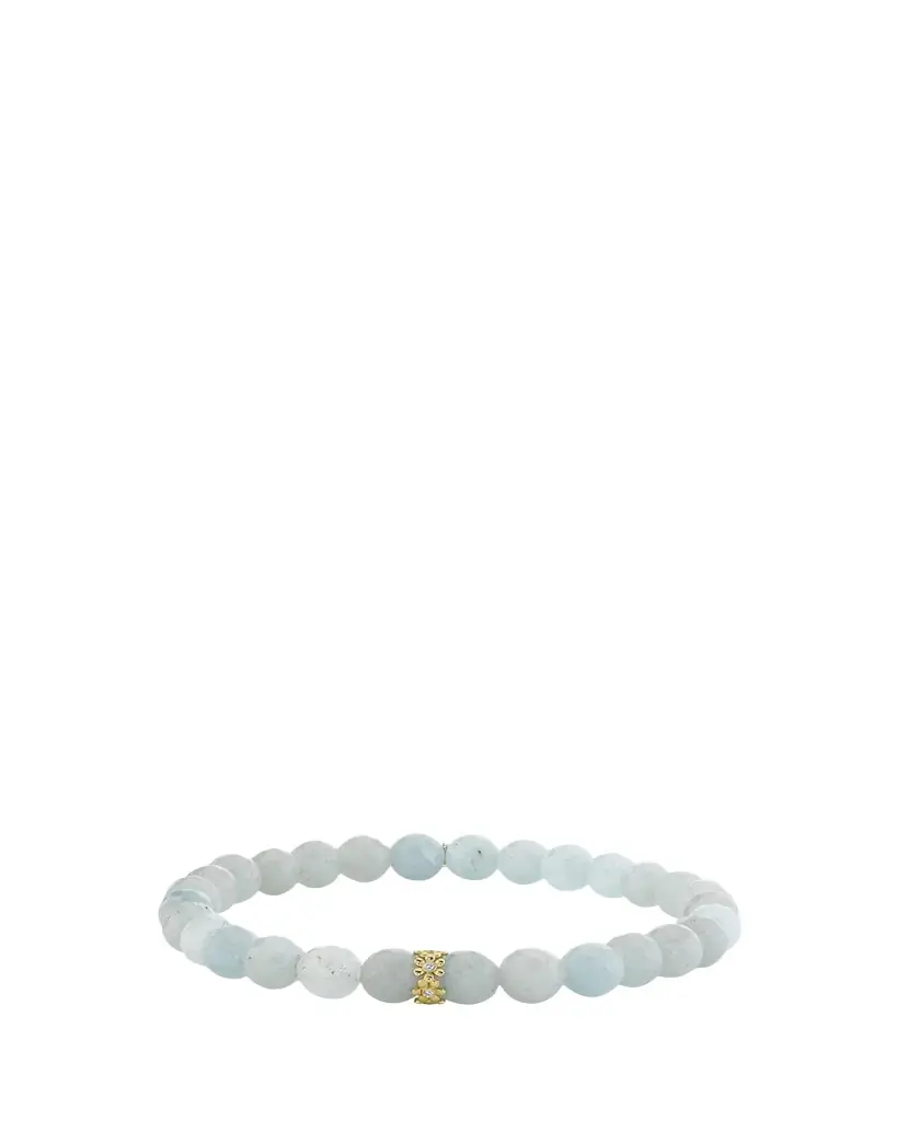 Sydney Evan 14K Gold Diamond 6mm Tiny Daisy Rondelle on Aquamarine Bracelet
