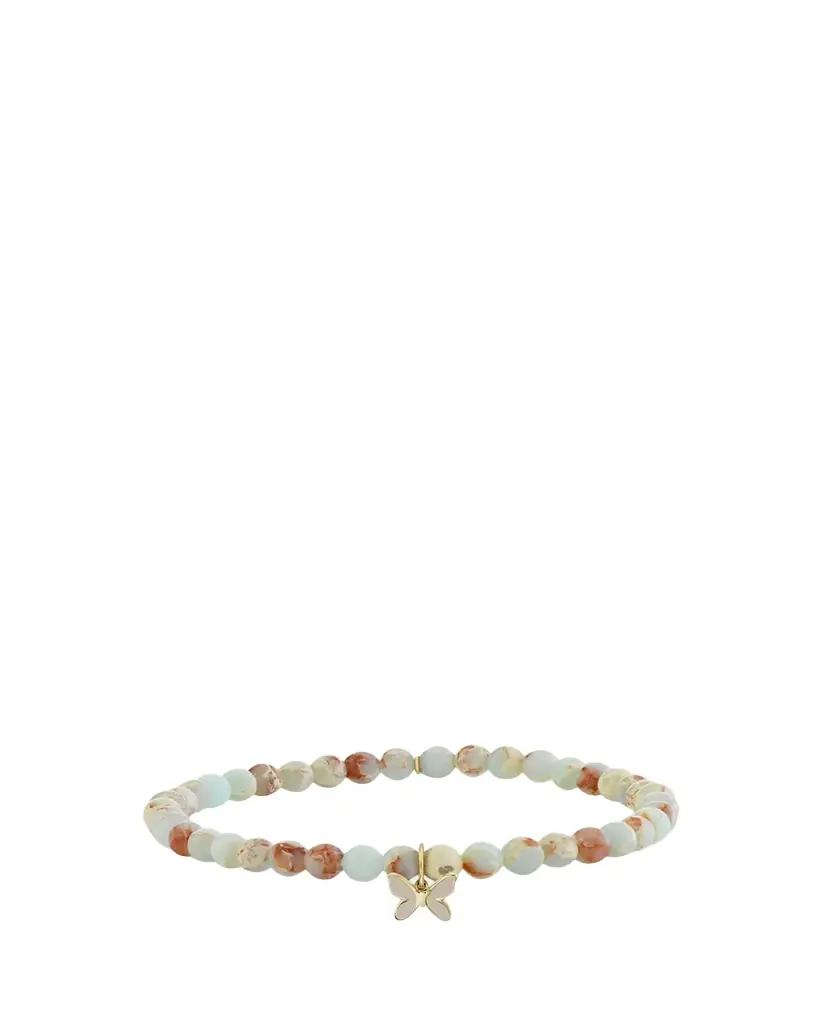 Sydney Evan 14K Gold Enamel Tiny Butterfly on Impression Jasper Bracelet