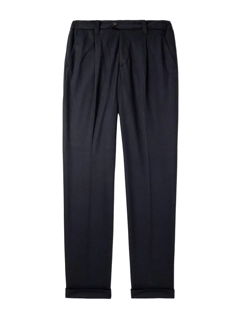 Thom Sweeney Straight-Leg Pleated Wool-Blend Jersey Trousers - Men