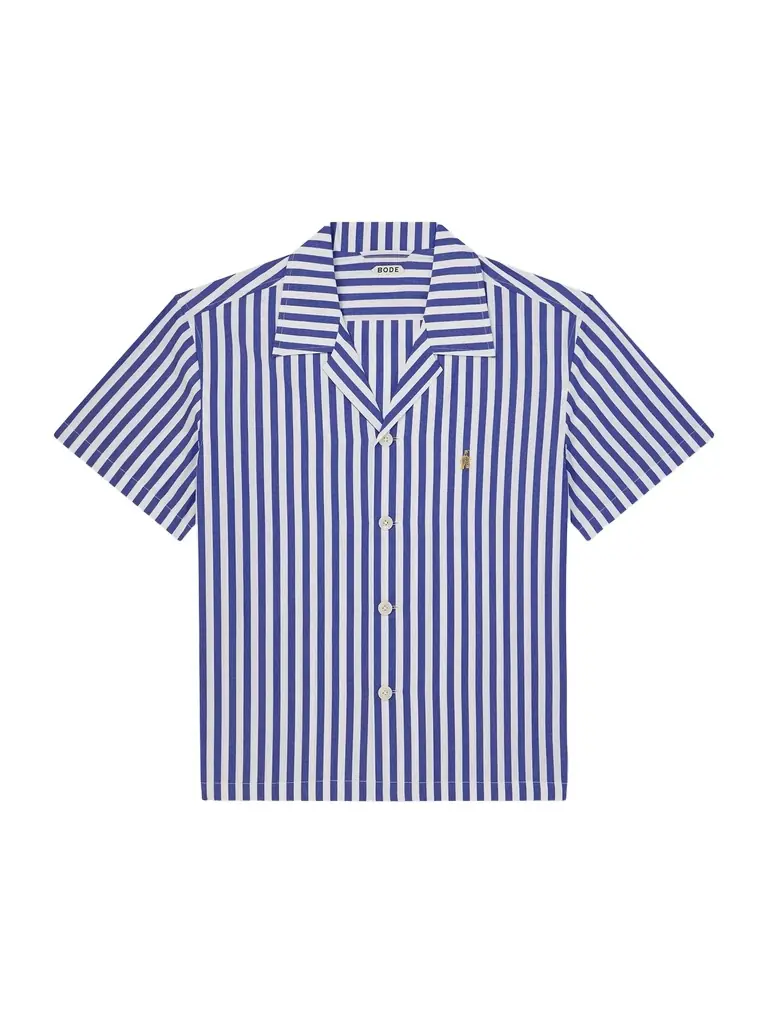 BODE Calliope Camp-Collar Embroidered Striped Cotton-Poplin Shirt - Men