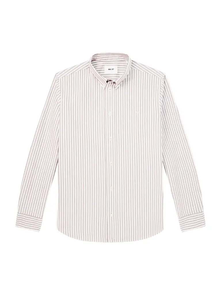 NN07 Colby 5910 Button-Down Collar Logo-Embroidered Striped Organic Cotton Shirt - Men