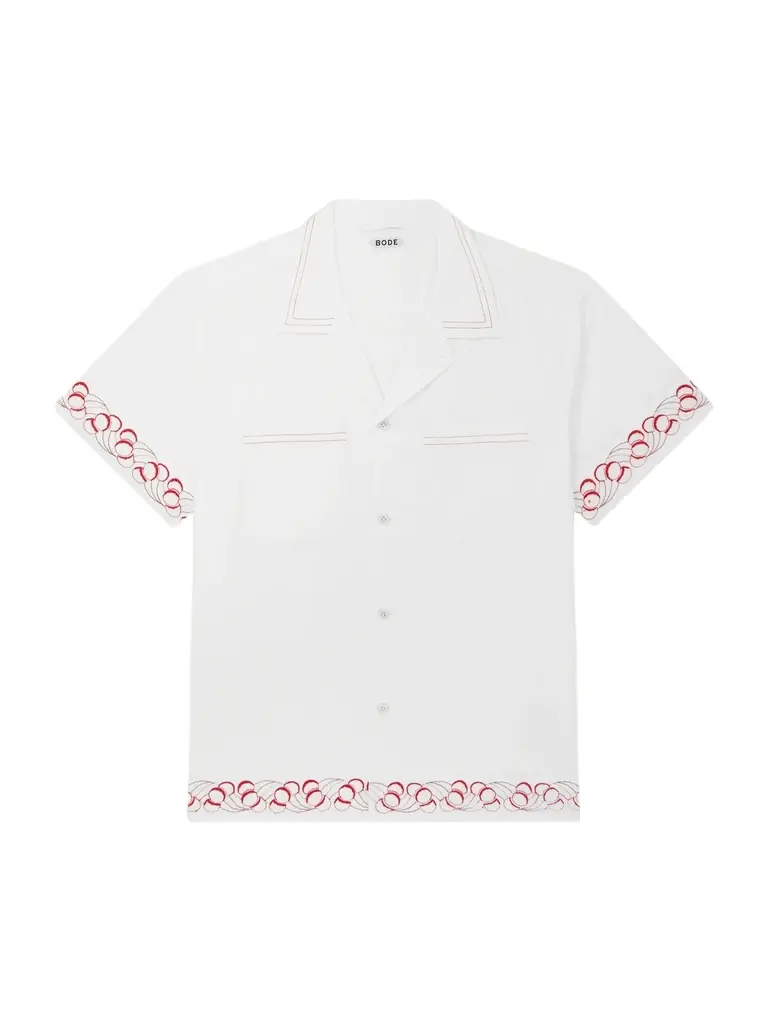 BODE Cherry Lane Camp-Collar Embroidered Cotton-Poplin Shirt - Men