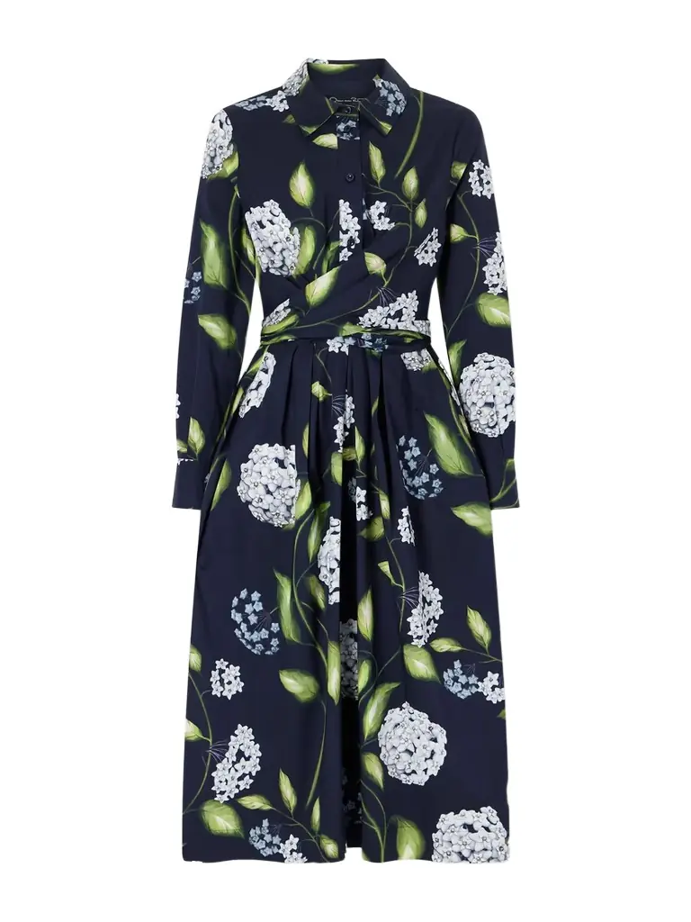 Oscar de la Renta Wrap-effect Floral-print Cotton-blend Poplin Shirt Dress