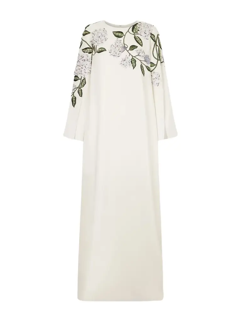 Oscar de la Renta Appliquéd Embroidered Silk-blend Crepe Gown