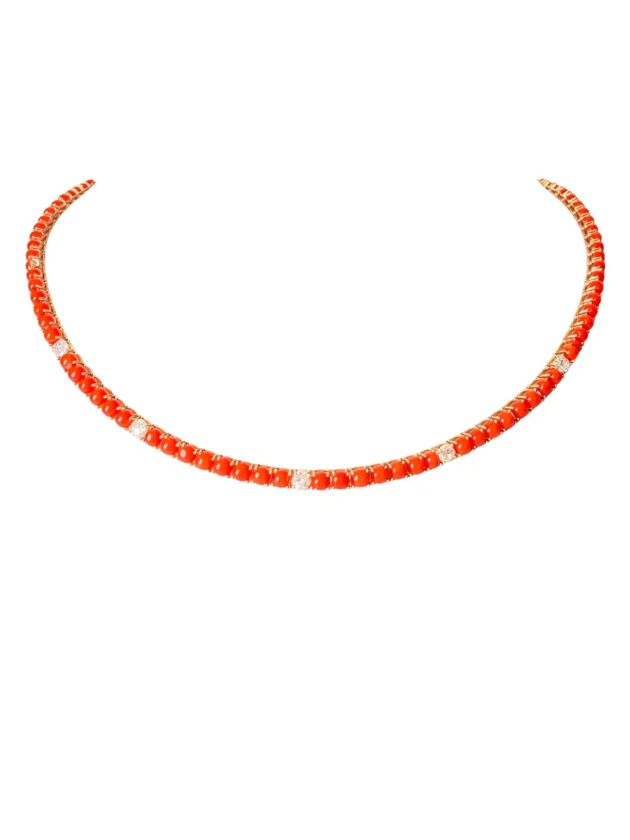 Wish Fine Jewelry 16.95ct Red Coral Diamond 18K Gold Necklace