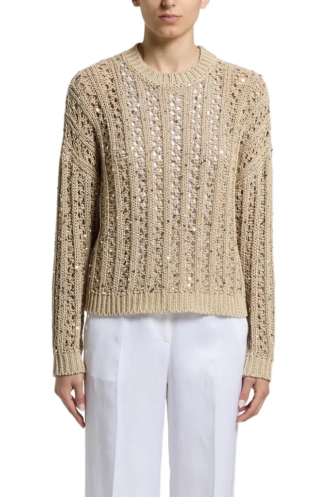 PESERICO Round Neck Sequin Sweater