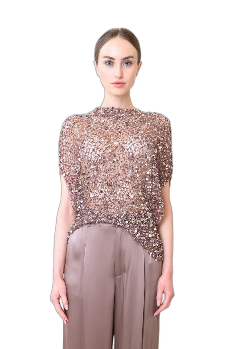 LAPOINTE Net Mesh Sequin Cape Tee