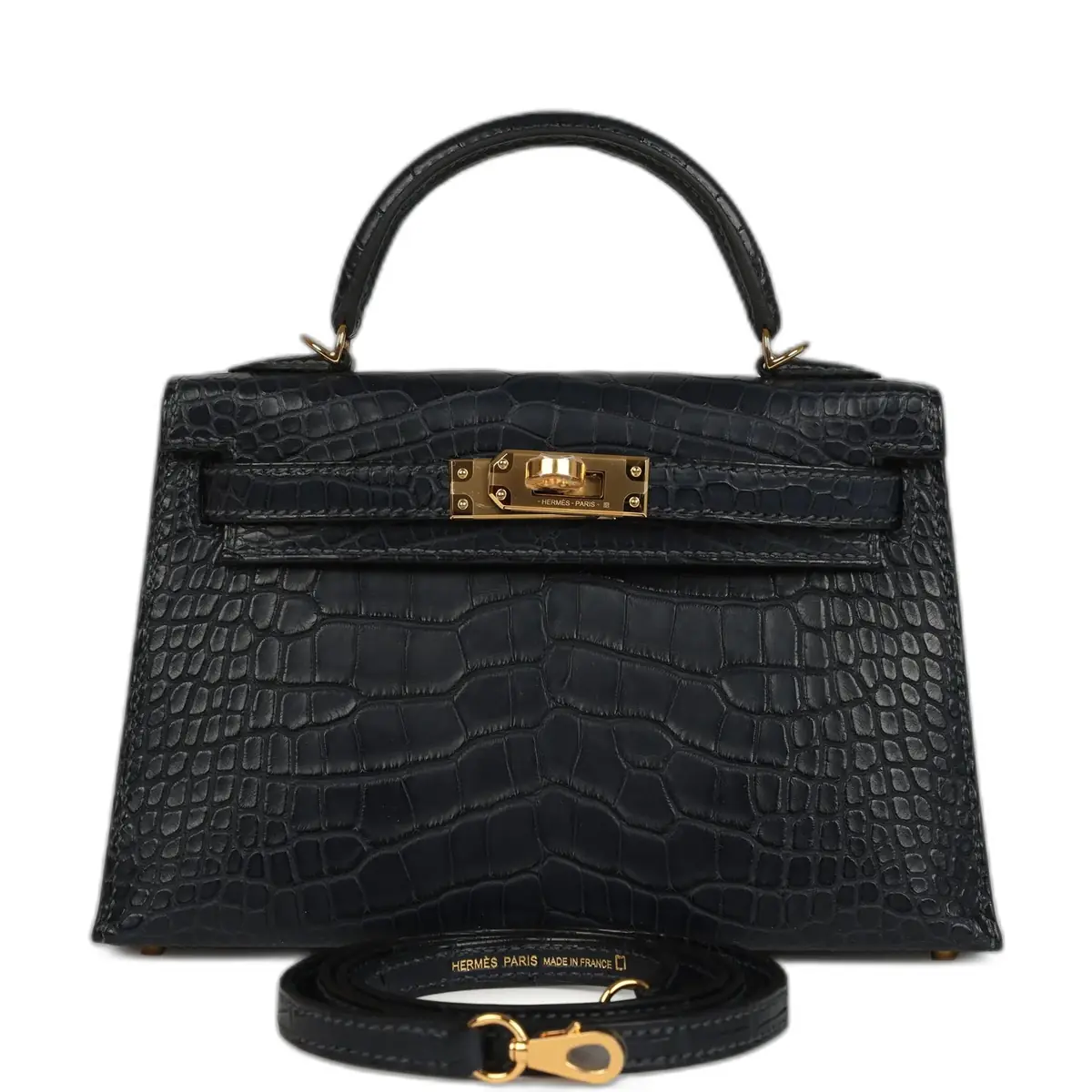 hermes Hermes Kelly Sellier 20 Bleu Nuit Matte Alligator Gold Hardware