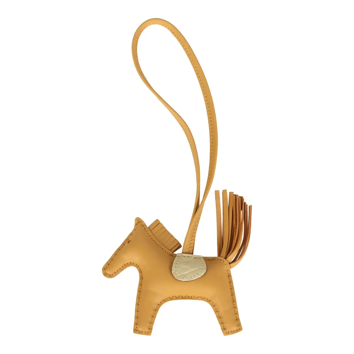 hermes Hermes Rodeo Bag Charm PM Paille Milo Lambskin and Vanille Matte Alligator Touch